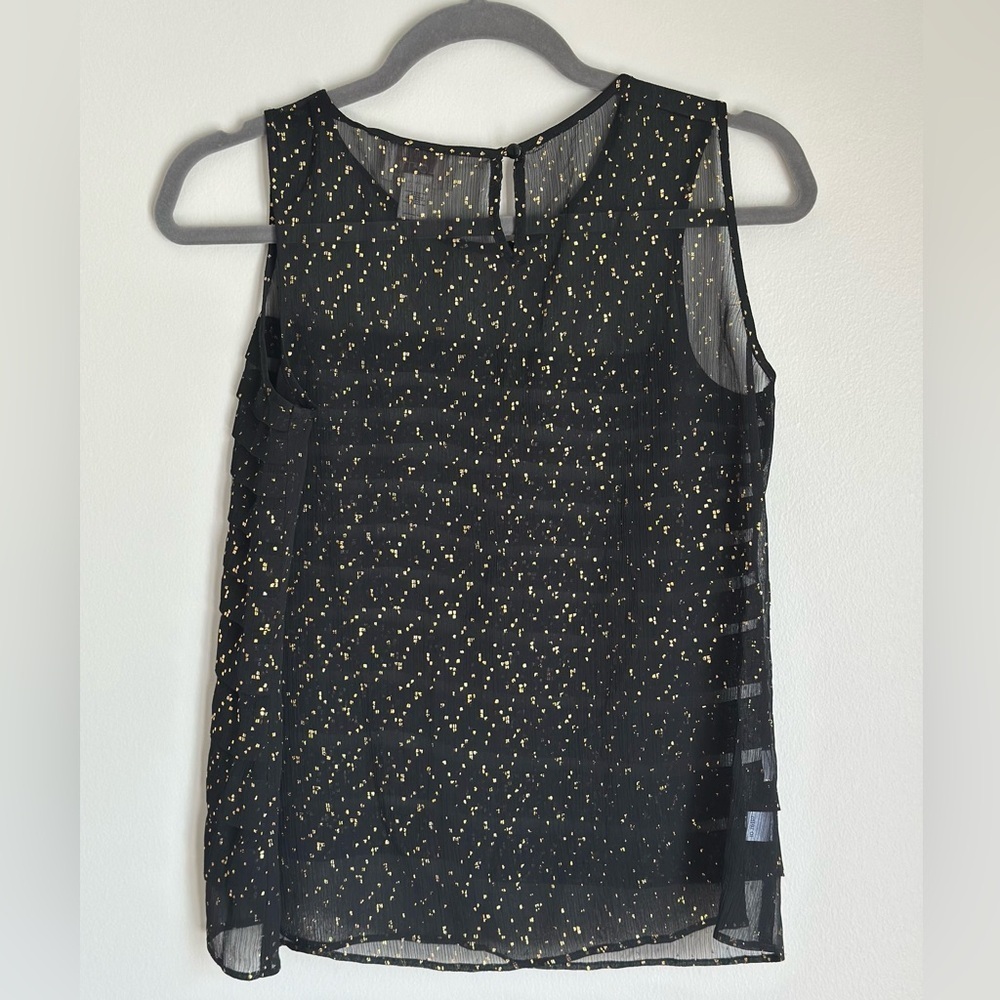 LOFT Sleeveless Gold Metallic Fleck Black Sheer Tiered Top Size Small Petite - Picture 4 of 6